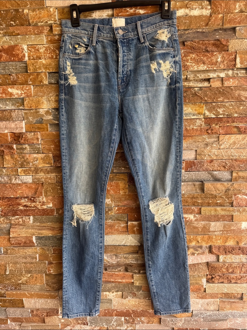 MOTHER Denim Size 24 CANDICE + MOTHER Ripped Distressed Button Fly